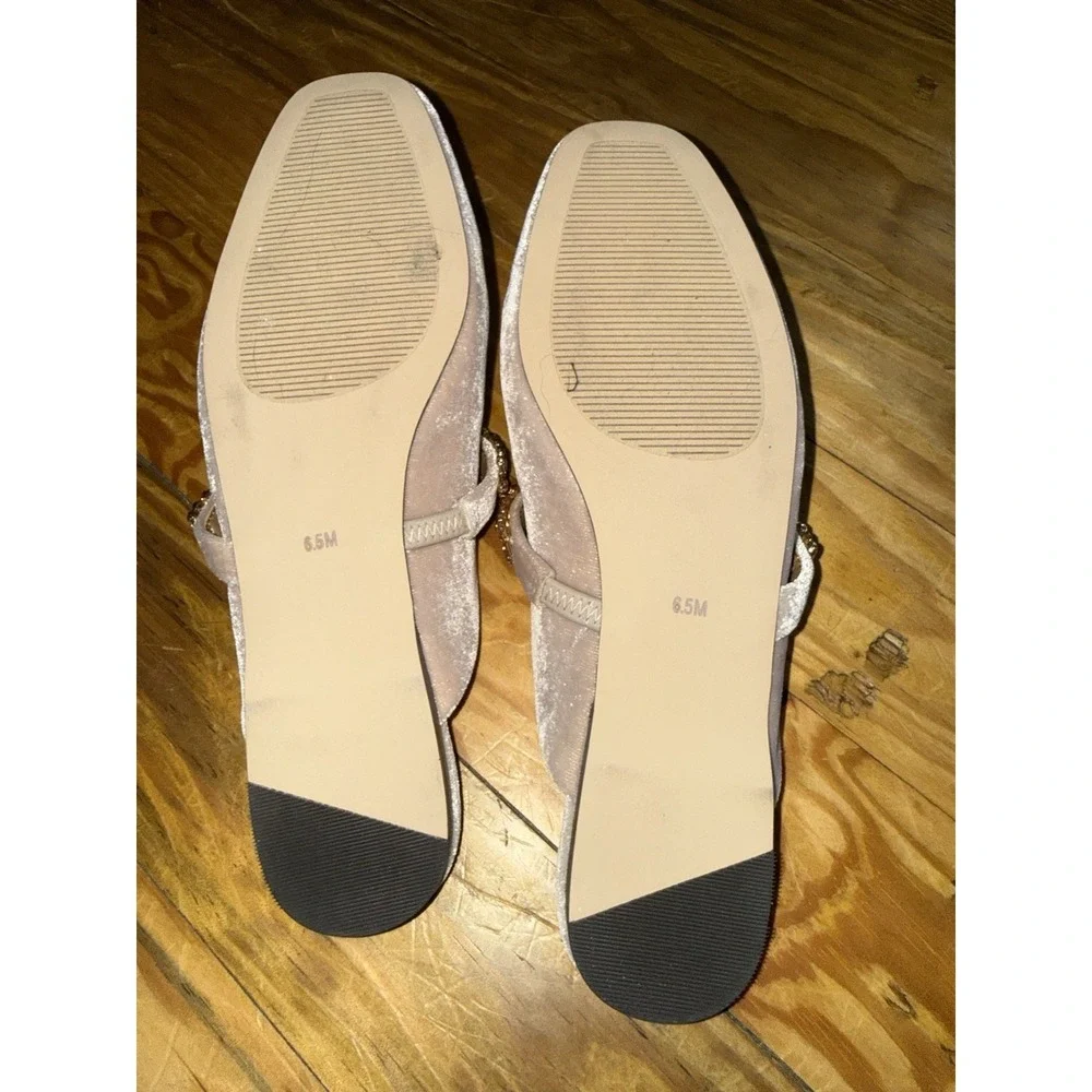 Talbots Sloane Embellished Velvet Mules 6.5 Pink Champagne Rhinestone Old Money
